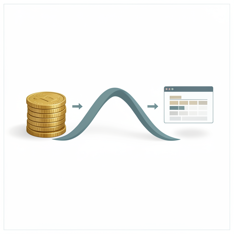 AI-generated conceptual illustration (A stylized gold coin stack and a digital ledger screen). It explains the idea and does not show study data.