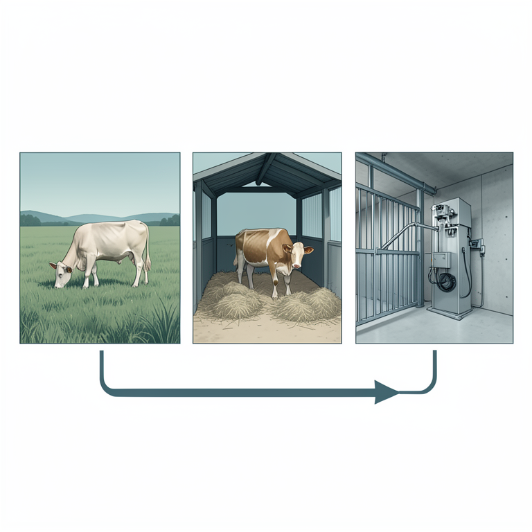 AI-generated conceptual illustration (Holstein-Friesian cows on dairy farms in the Cameroon highlands). It explains the idea and does not show study data.