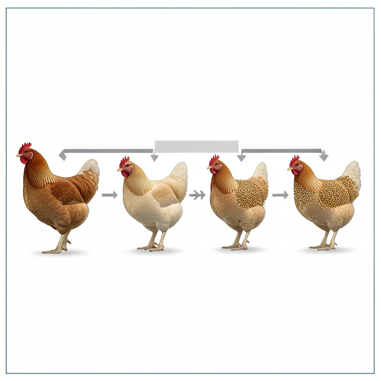 AI-generated conceptual illustration (broiler chickens). It explains the idea and does not show study data.