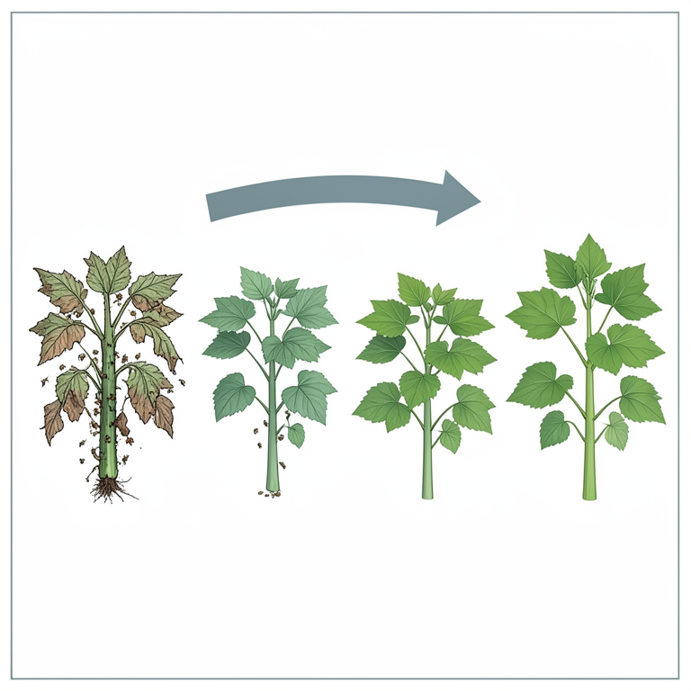 AI-generated conceptual illustration (cucumber plants and insect pests). It explains the idea and does not show study data.