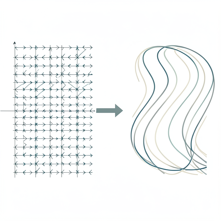 AI-generated conceptual illustration (a two-dimensional Cartesian coordinate plane with a vector field). It explains the idea and does not show study data.