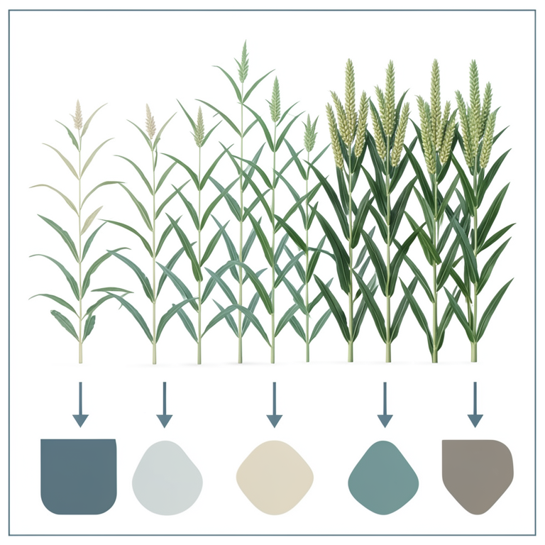 AI-generated conceptual illustration (pearl millet (Pennisetum glaucum L.) plants). It explains the idea and does not show study data.