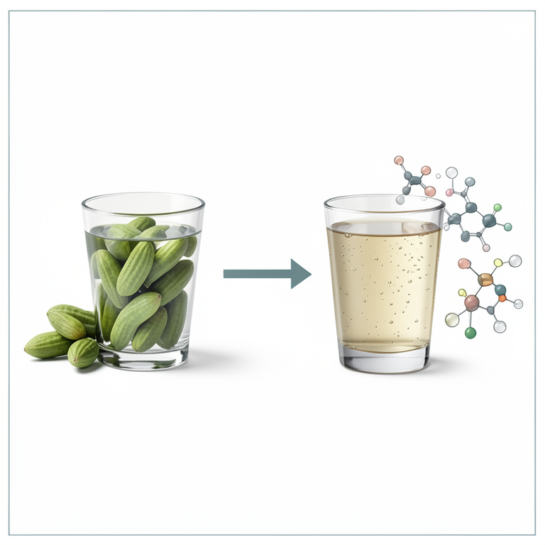 AI-generated conceptual illustration (cardamom pods and a fermented cardamom beverage). It explains the idea and does not show study data.