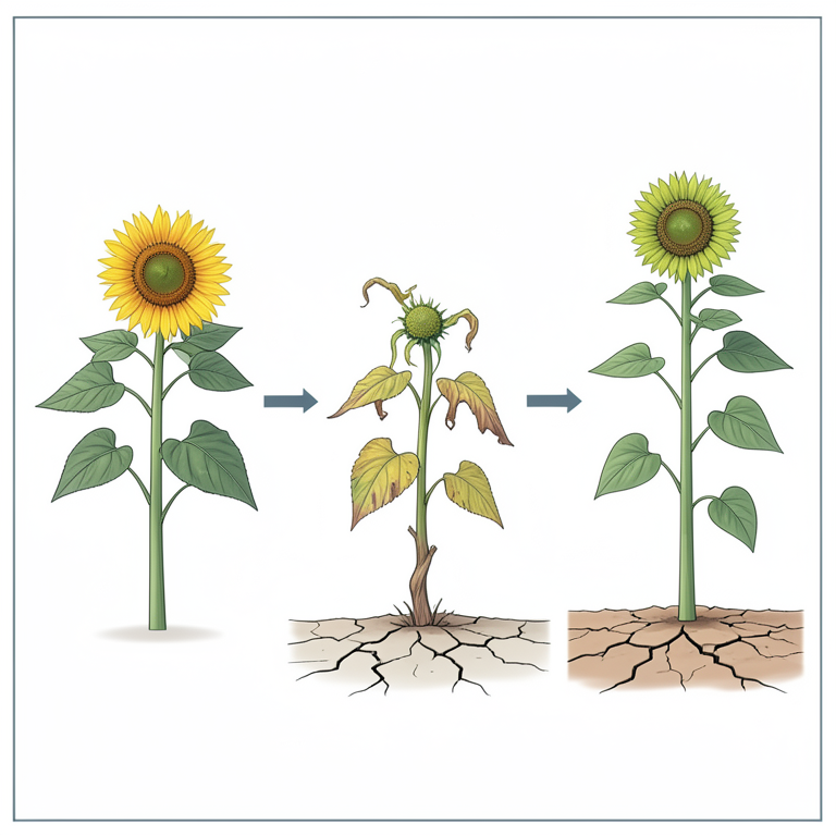 AI-generated conceptual illustration (sunflower plants (Helianthus annuus)). It explains the idea and does not show study data.