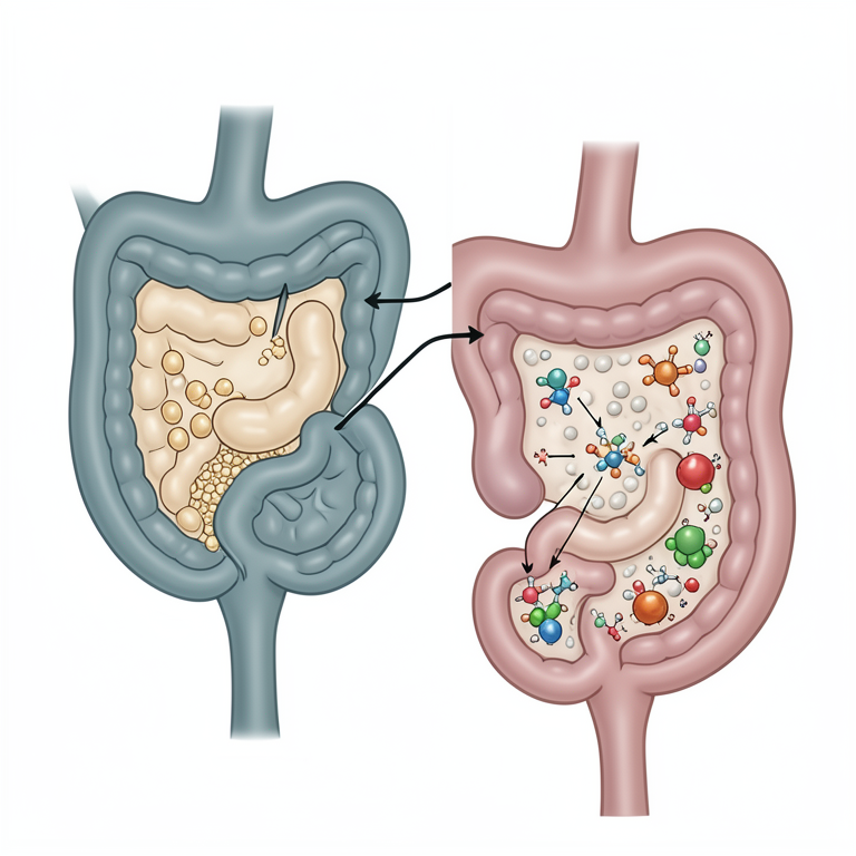 AI-generated conceptual illustration (human digestive system). It explains the idea and does not show study data.