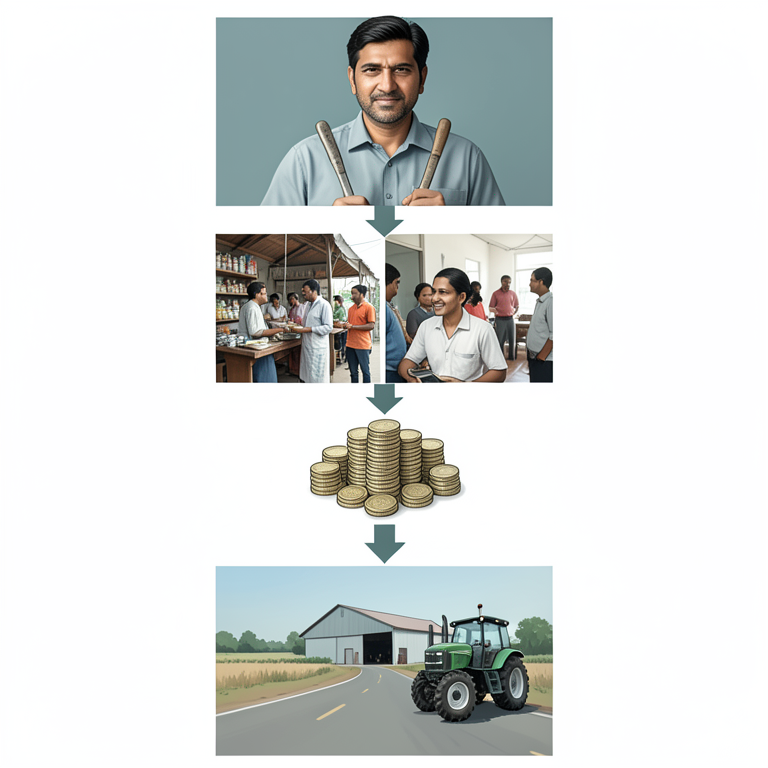 AI-generated conceptual illustration (Indian farmers in Tiruvallur district). It explains the idea and does not show study data.
