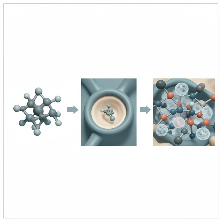 AI-generated conceptual illustration (a small molecule drug candidate and a protein receptor). It explains the idea and does not show study data.