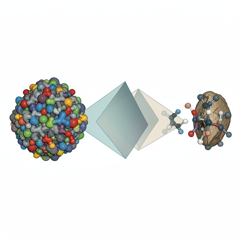 AI-generated conceptual illustration (Small molecule chemical compounds and a fungal cell). It explains the idea and does not show study data.