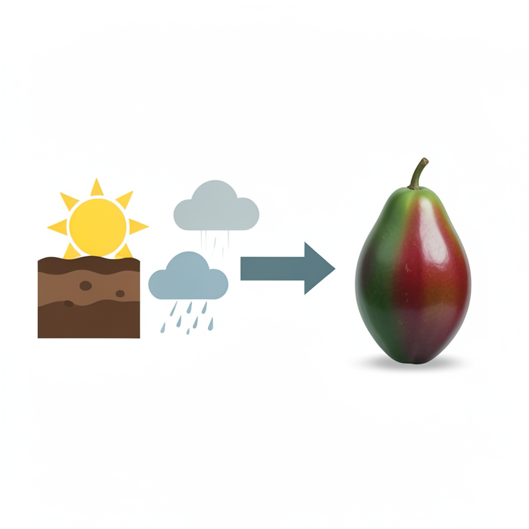 AI-generated conceptual illustration (papaya plants in the Niayes Area of Senegal). It explains the idea and does not show study data.