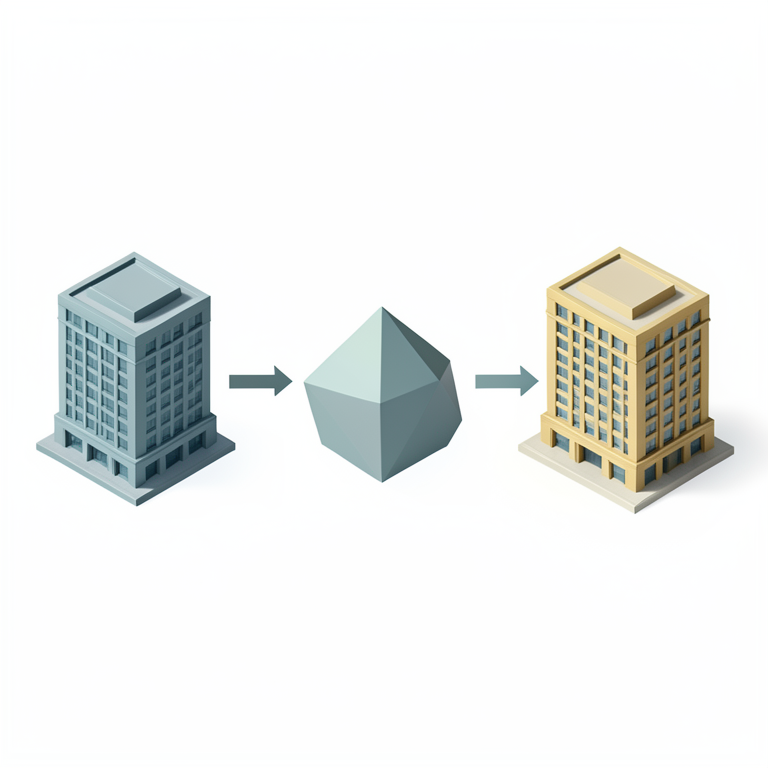 AI-generated conceptual illustration (Life insurance company office buildings). It explains the idea and does not show study data.