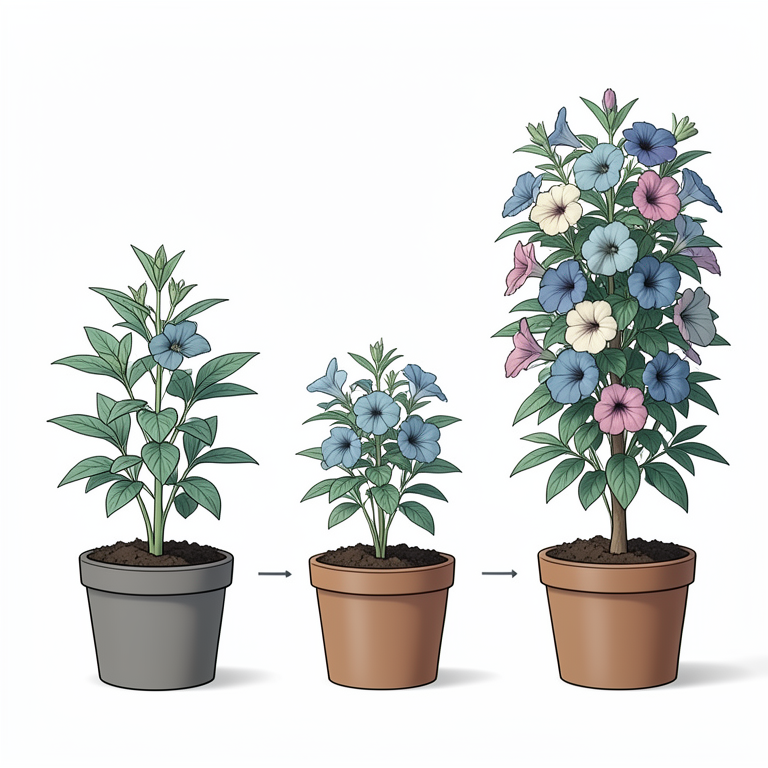 AI-generated conceptual illustration (Petunia hybrida plants). It explains the idea and does not show study data.