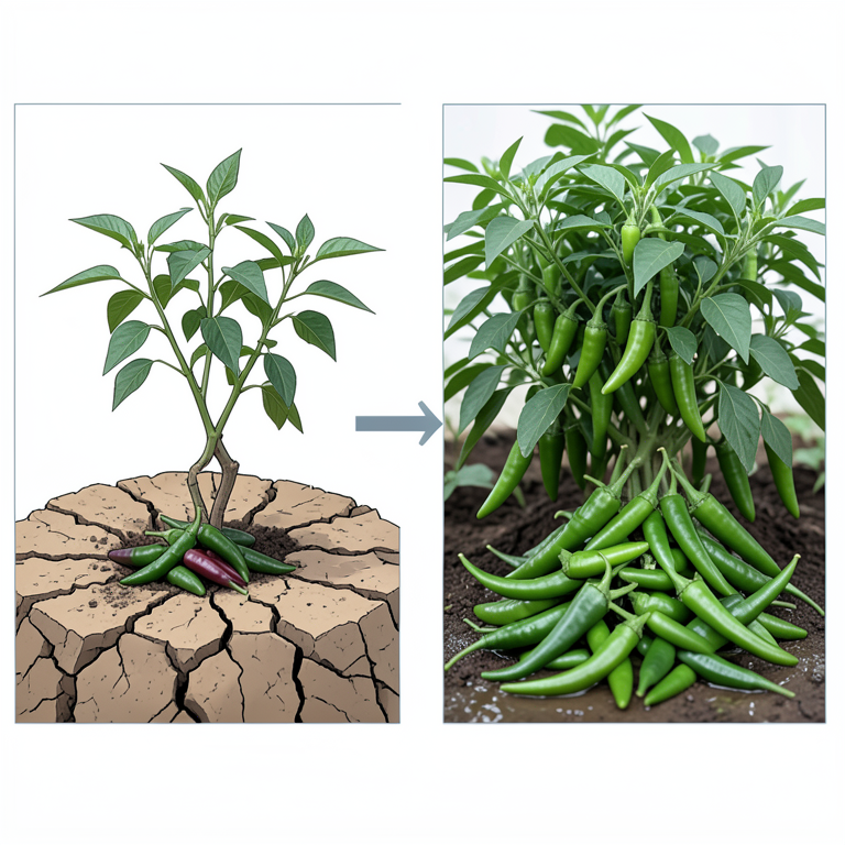 AI-generated conceptual illustration (chili pepper plants in a semi-arid field). It explains the idea and does not show study data.