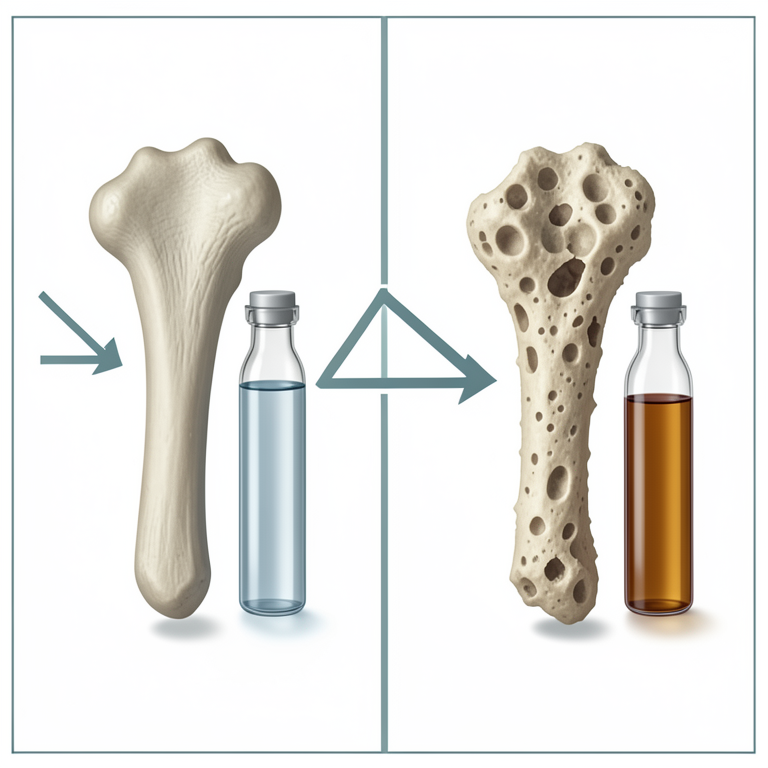 AI-generated conceptual illustration (Human blood serum and bone tissue). It explains the idea and does not show study data.
