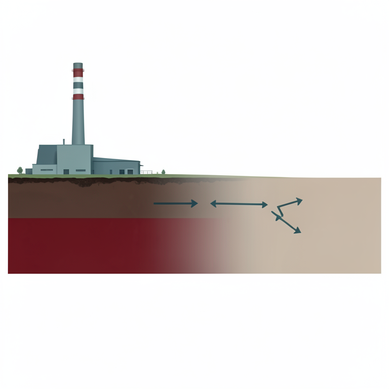 AI-generated conceptual illustration (topsoil in an industrial landscape). It explains the idea and does not show study data.