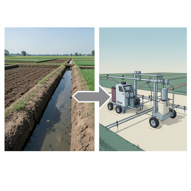 AI-generated conceptual illustration (Indian agricultural landscape with rice paddies and wheat fields). It explains the idea and does not show study data.