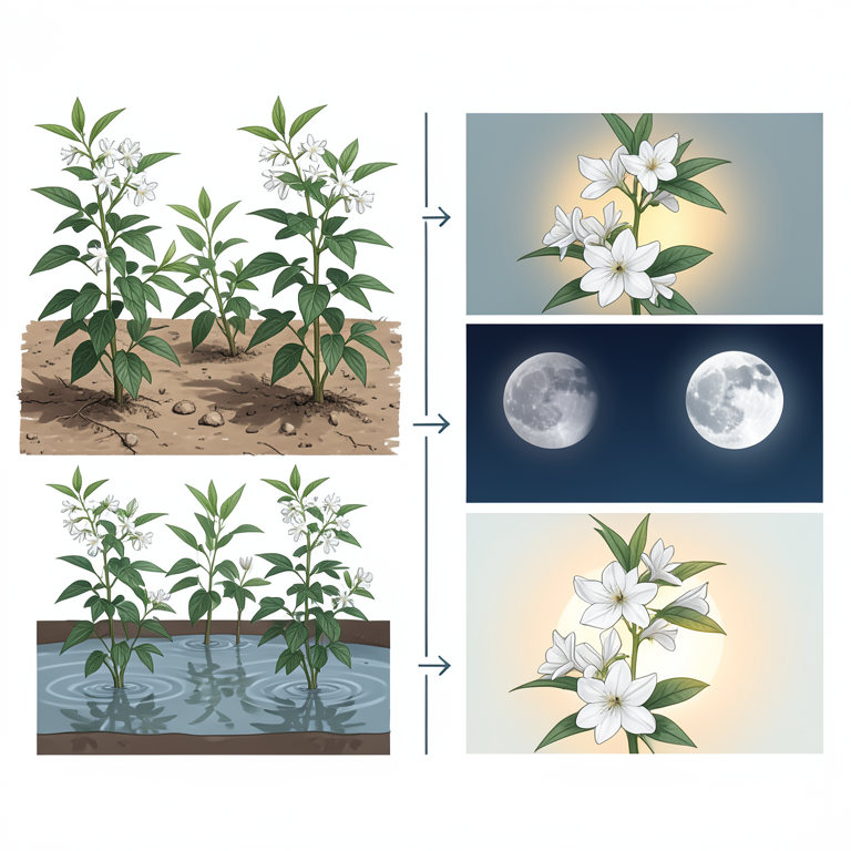 AI-generated conceptual illustration (Jasmine flowers (Jasminum species)). It explains the idea and does not show study data.