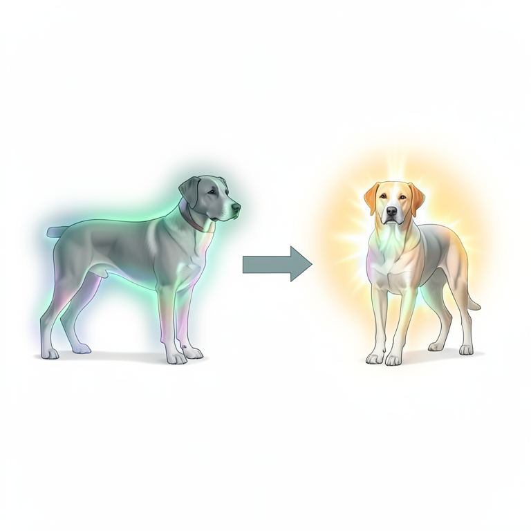 AI-generated conceptual illustration (domestic dogs). It explains the idea and does not show study data.