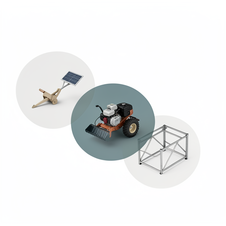 AI-generated conceptual illustration (smallholder farm machinery). It explains the idea and does not show study data.