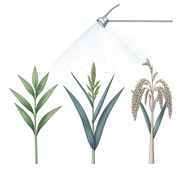 AI-generated conceptual illustration (rice plants (Oryza sativa)). It explains the idea and does not show study data.
