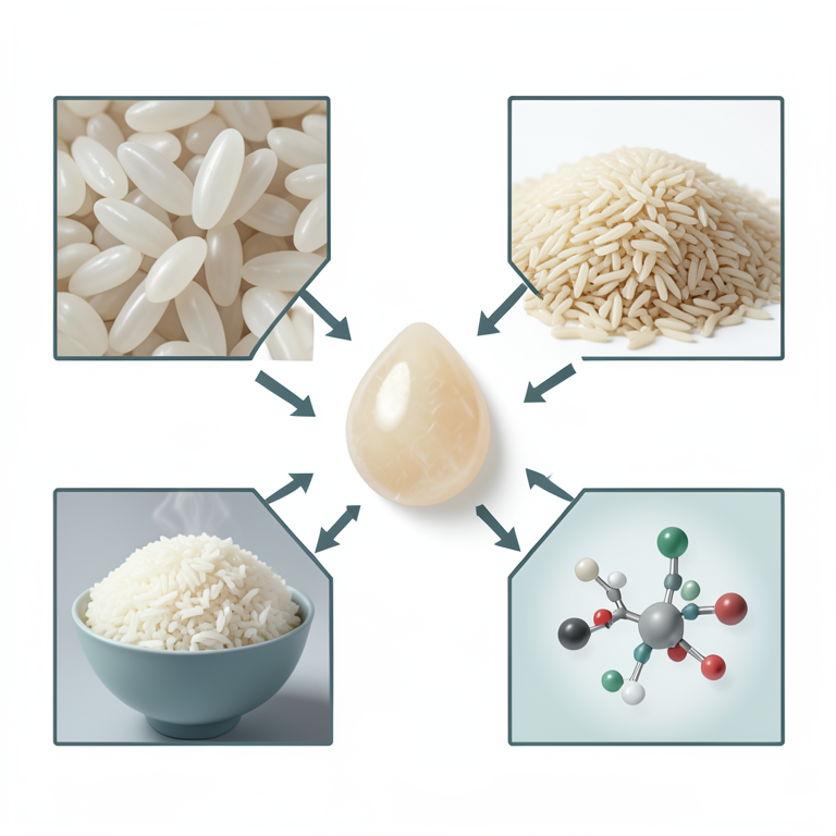 AI-generated conceptual illustration (glutinous rice grains). It explains the idea and does not show study data.