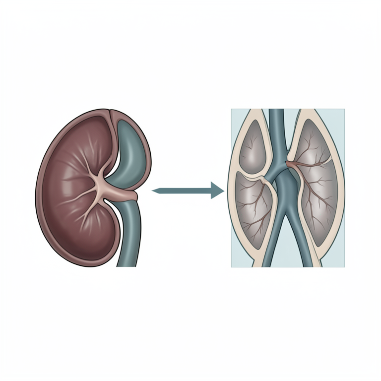 AI-generated conceptual illustration (adult mongrel dog kidney and abdominal aorta). It explains the idea and does not show study data.