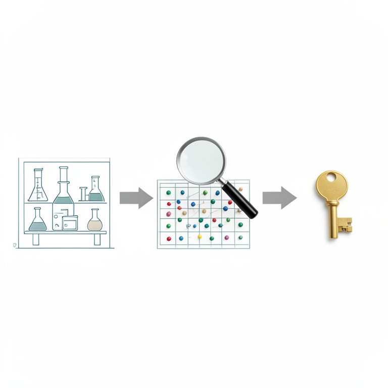 AI-generated conceptual illustration (A conceptual data analysis workflow represented by symbolic objects). It explains the idea and does not show study data.