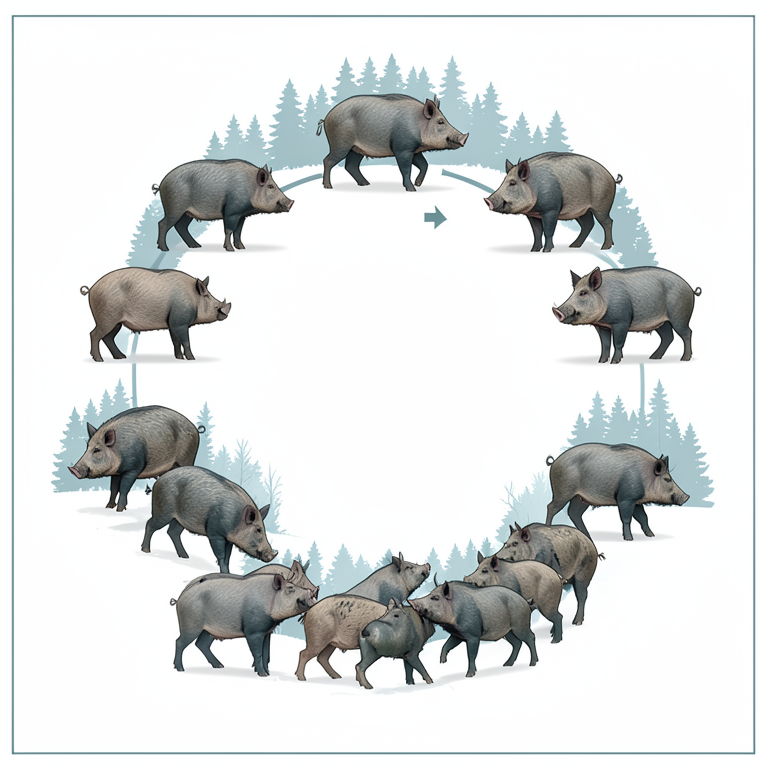 AI-generated conceptual illustration (wild boars). It explains the idea and does not show study data.