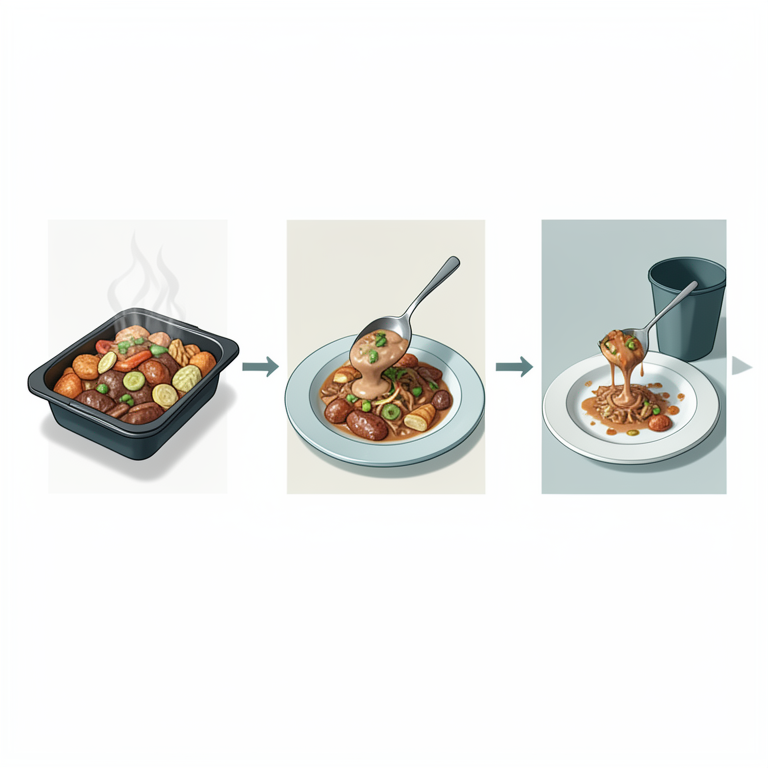AI-generated conceptual illustration (cooked meals in a dining hall setting). It explains the idea and does not show study data.