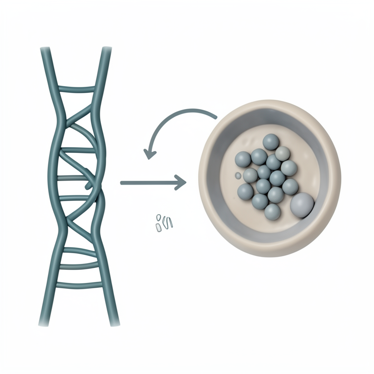 AI-generated conceptual illustration (a eukaryotic cell nucleus with a double-helix DNA strand). It explains the idea and does not show study data.