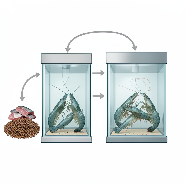 AI-generated conceptual illustration (freshwater prawn (Macrobrachium lamarrei)). It explains the idea and does not show study data.