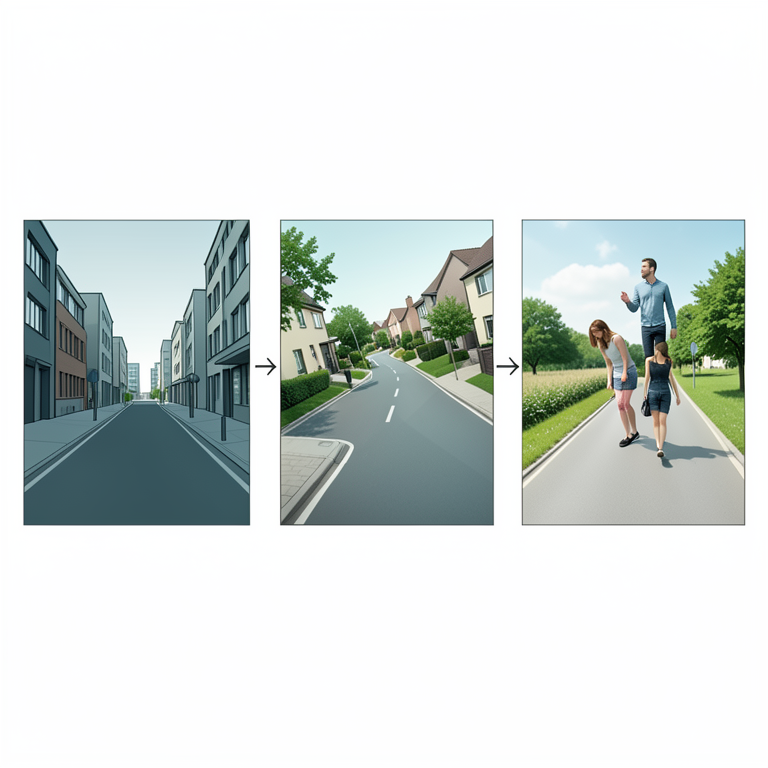 AI-generated conceptual illustration (Urban residential wards with varying infrastructure levels). It explains the idea and does not show study data.