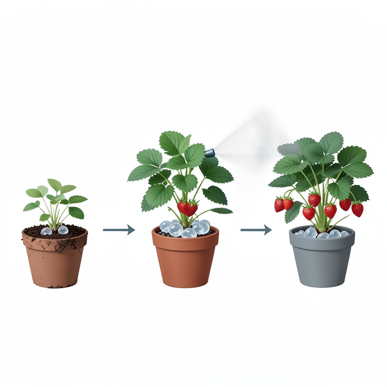 AI-generated conceptual illustration (strawberry plants (Fragaria x ananassa cv. Chandler)). It explains the idea and does not show study data.