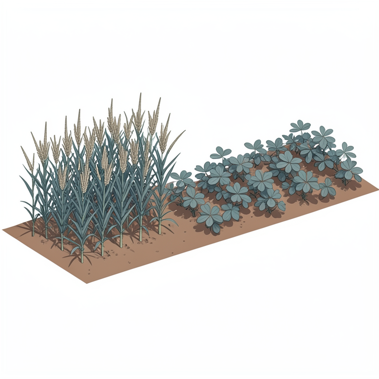 AI-generated conceptual illustration (pearl millet and cowpea plants in a field). It explains the idea and does not show study data.