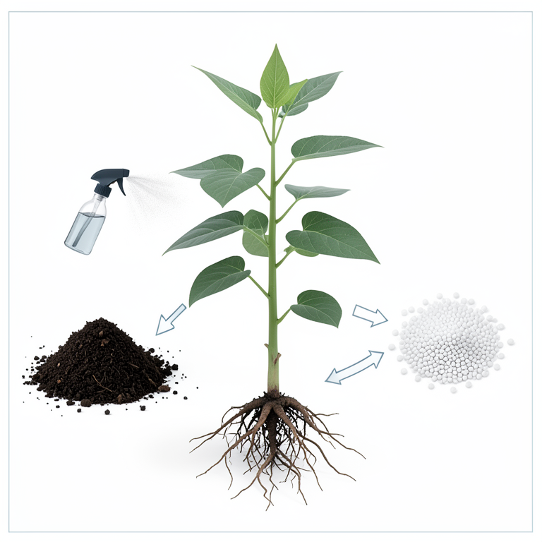 AI-generated conceptual illustration (soybean plants (Glycin max L.)). It explains the idea and does not show study data.