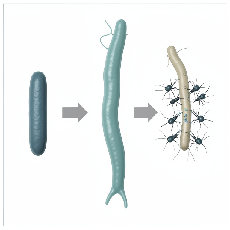 AI-generated conceptual illustration (Klebsiella pneumoniae bacteria and bacteriophages). It explains the idea and does not show study data.