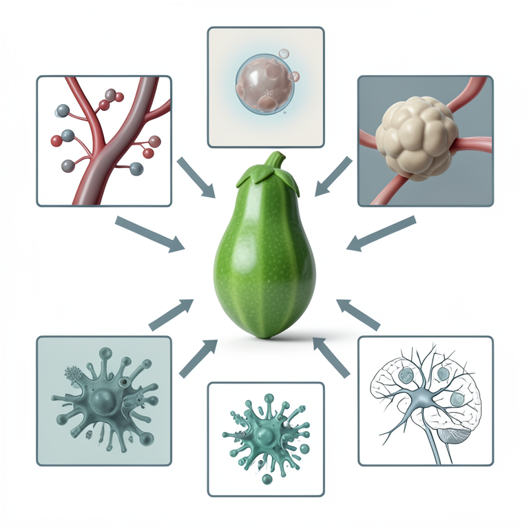 AI-generated conceptual illustration (bitter gourd fruit (Momordica charantia)). It explains the idea and does not show study data.