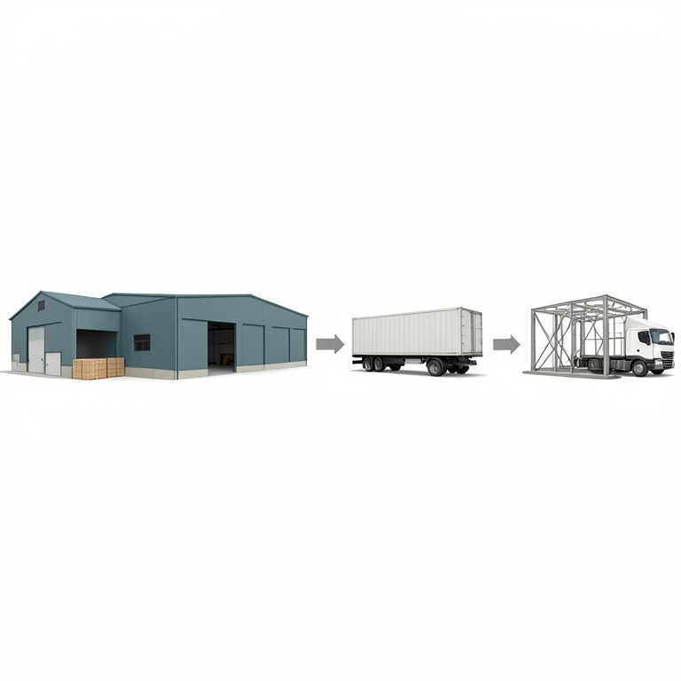 AI-generated conceptual illustration (Fresh fruits and vegetables in a logistics chain). It explains the idea and does not show study data.
