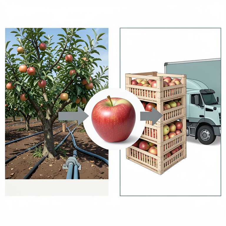 AI-generated conceptual illustration (Apple fruit (Malus domestica)). It explains the idea and does not show study data.