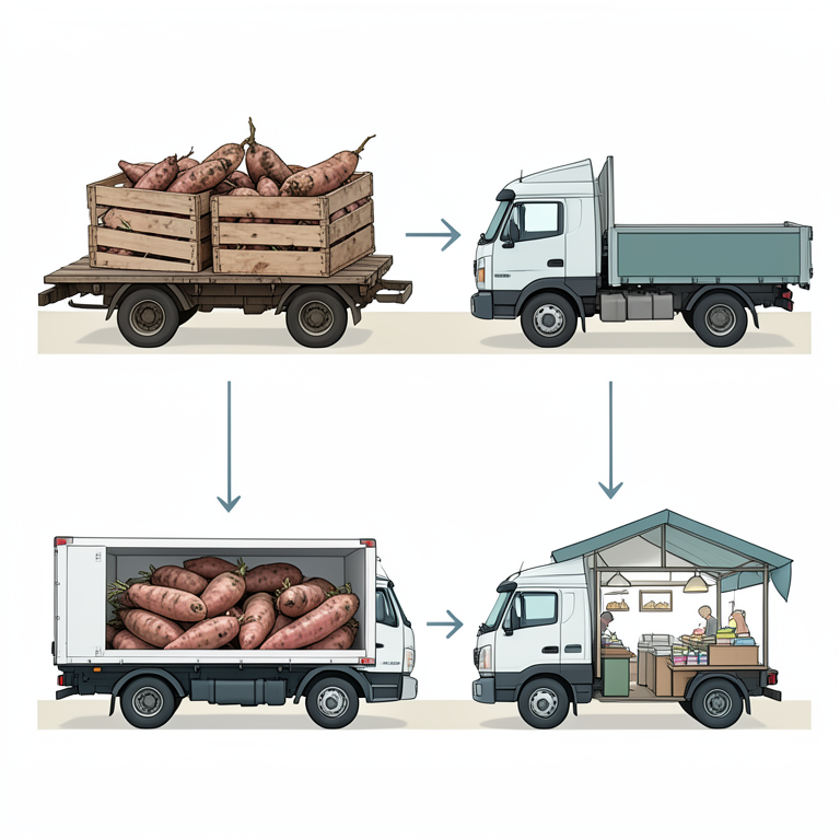 AI-generated conceptual illustration (sweet potatoes in the Pamir Plateau). It explains the idea and does not show study data.