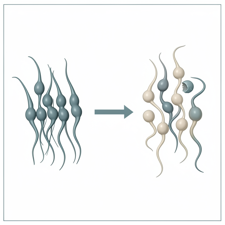 AI-generated conceptual illustration (Murrah bull sperm cells). It explains the idea and does not show study data.