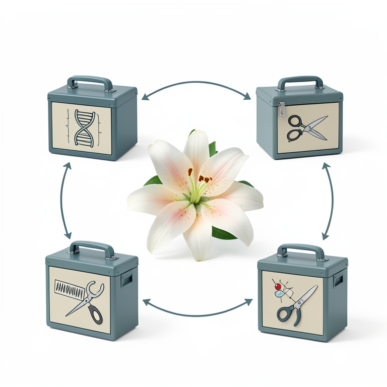 AI-generated conceptual illustration (ornamental lilies). It explains the idea and does not show study data.