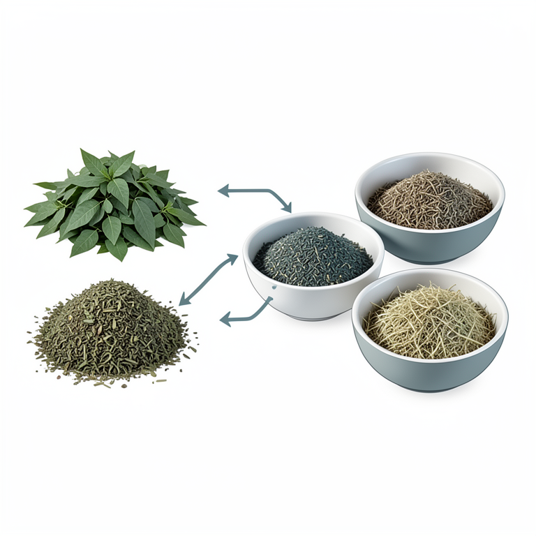 AI-generated conceptual illustration (Moringa oleifera leaves, Medicago sativa hay, and Chloris gayana hay). It explains the idea and does not show study data.