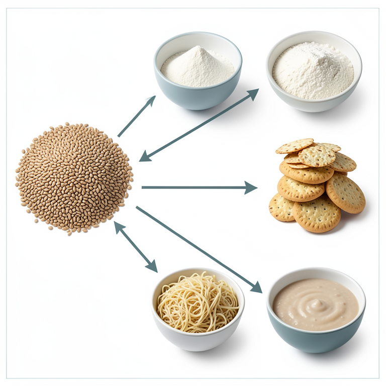 AI-generated conceptual illustration (pearl millet grains and processed millet food products). It explains the idea and does not show study data.