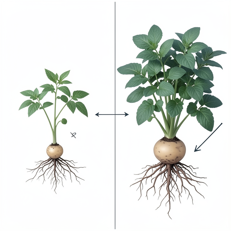 AI-generated conceptual illustration (potato plants in alluvial sandy loam soil). It explains the idea and does not show study data.