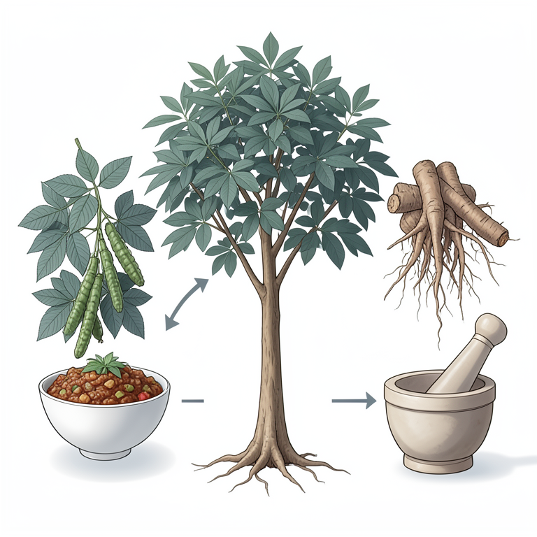 AI-generated conceptual illustration (Moringa oleifera tree and its plant parts). It explains the idea and does not show study data.