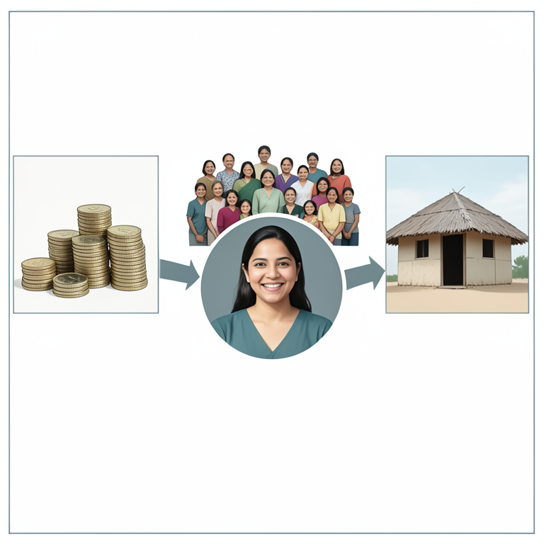 AI-generated conceptual illustration (Indian farm women in Telangana state). It explains the idea and does not show study data.