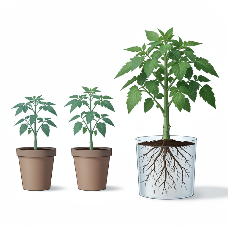 AI-generated conceptual illustration (tomato plants (Solanum lycopersicum L.)). It explains the idea and does not show study data.