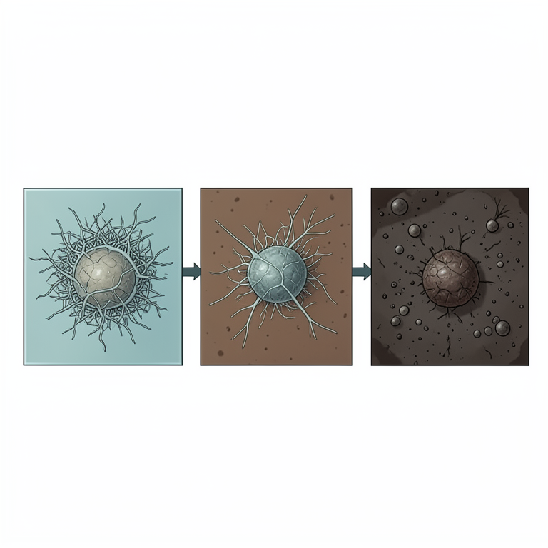 AI-generated conceptual illustration (Trichoderma fungi and Sclerotium sclerotiorum sclerotia in different growth media). It explains the idea and does not show study data.
