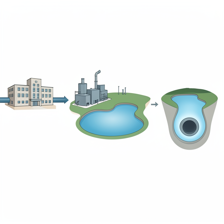 AI-generated conceptual illustration (aqueous samples from a hospital, a municipal treatment plant, a lagoon, and a borehole). It explains the idea and does not show study data.