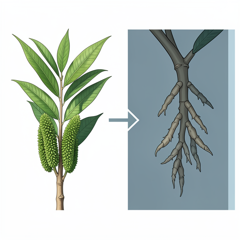 AI-generated conceptual illustration (mango tree (Mangifera indica L.) canopy and panicles). It explains the idea and does not show study data.